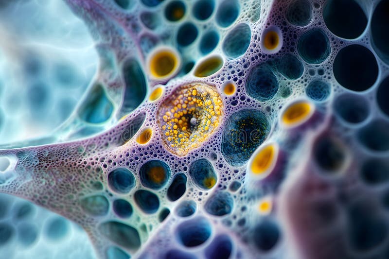 Microscopic view of colorful amoeba with intricate patterns and textures. ai generative stock illustration