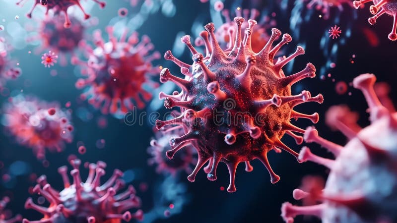 Microscopic view of coronavirus cells spreading in the body royalty free illustration