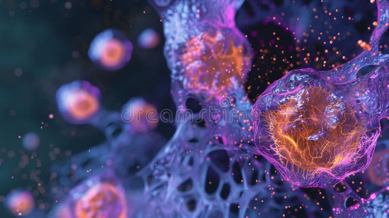 A microscopic view of how CAMs facilitate the attachment of cells to the extracellular matrix essential for tissue stock photo