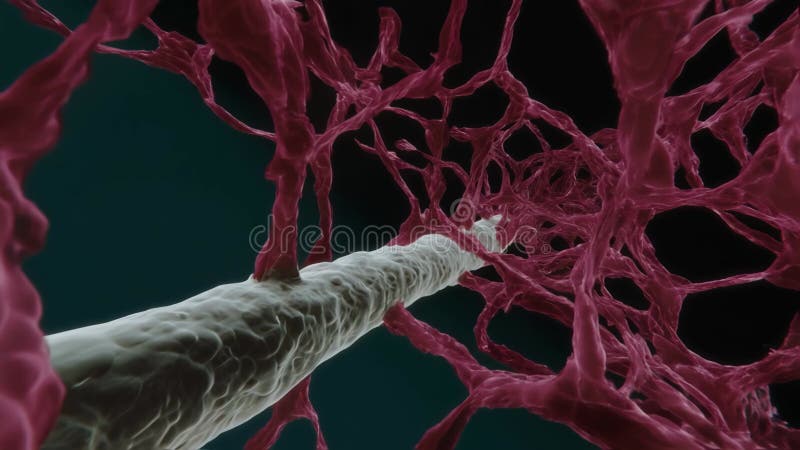 A microscopic view of human tissue surrounding a 3Dprinted biodegradable stent displaying cellular integration and the royalty free illustration