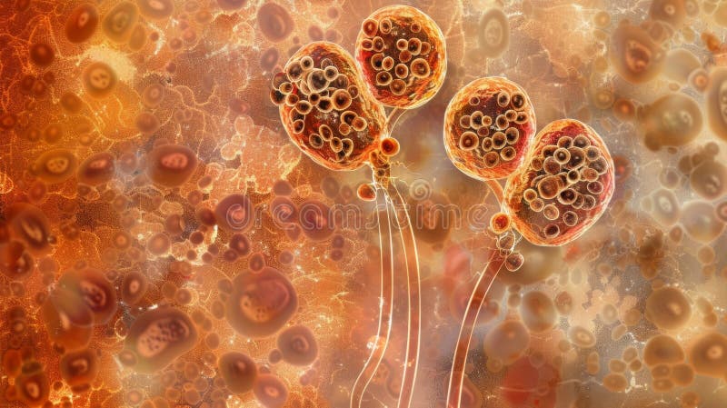 A microscopic view of a kidney with multiple small stones causing inflammation and swelling. This condition is known as royalty free stock image