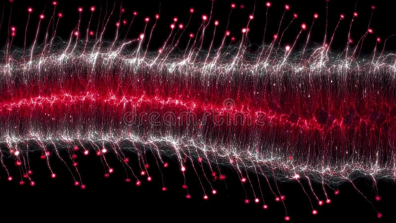 Microscopic view of sarcomere shortening showing dynamic red flashes representing muscle fiber activity royalty free illustration