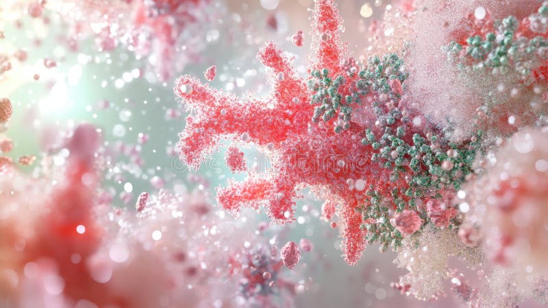 Microscopice Marvel Randare artistică a unei structuri celulare virale cu Bokeh și particule plutitoare royalty free stock photos