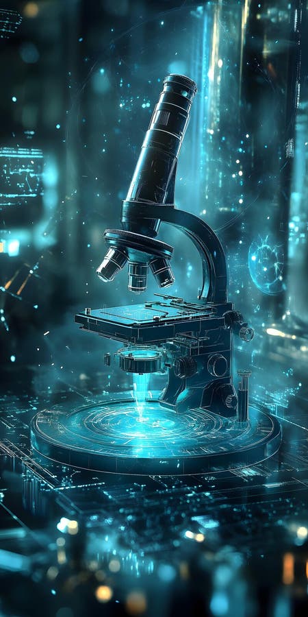 Microscopio futuristico in laboratorio digitale royalty illustrazione gratis