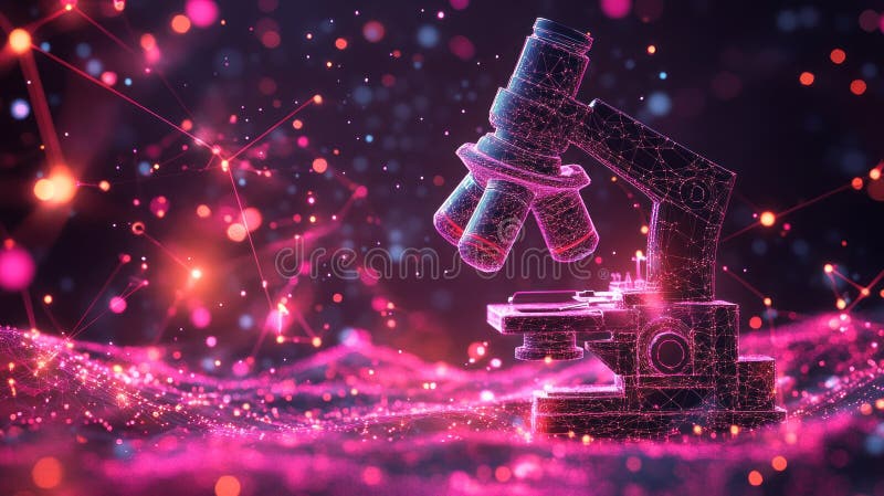 Microscopio futuristico sul paesaggio digitale. Microscopio futuristico su paesaggi digitali Questa immagine è stata creata con AI