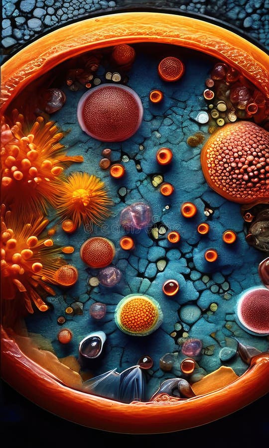 Organism cell inside microscopic view. Organism cell inside microscopic view