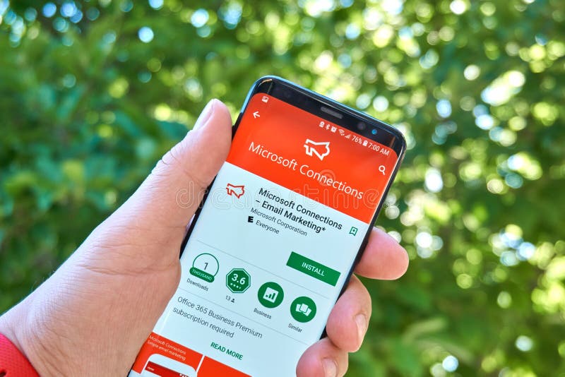 Microsoft Connections Mobile App on Samsung S8. Editorial Stock Photo