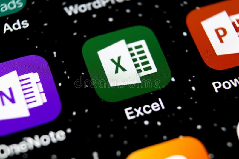 Microsoft Excel application icon on Apple iPhone X screen close-up. Microsoft office Excel app icon. Microsoft office on mobile ph
