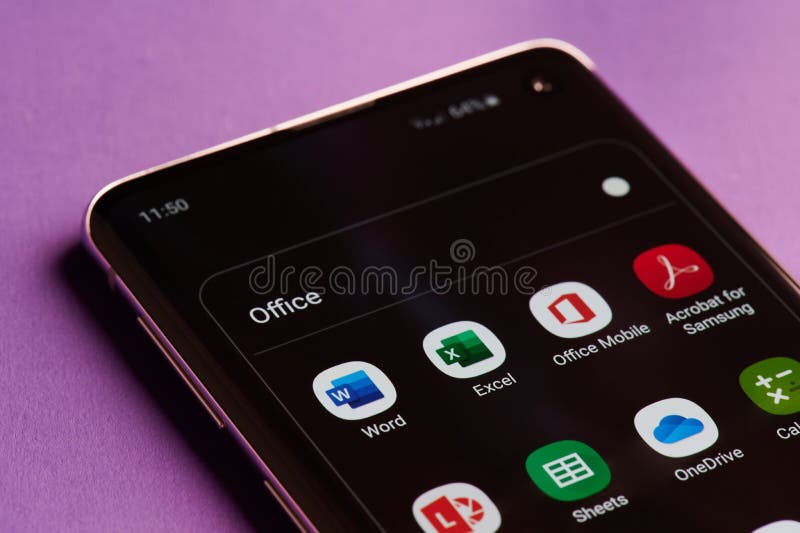 Microsoft office apps in smartphone royalty free stock photos