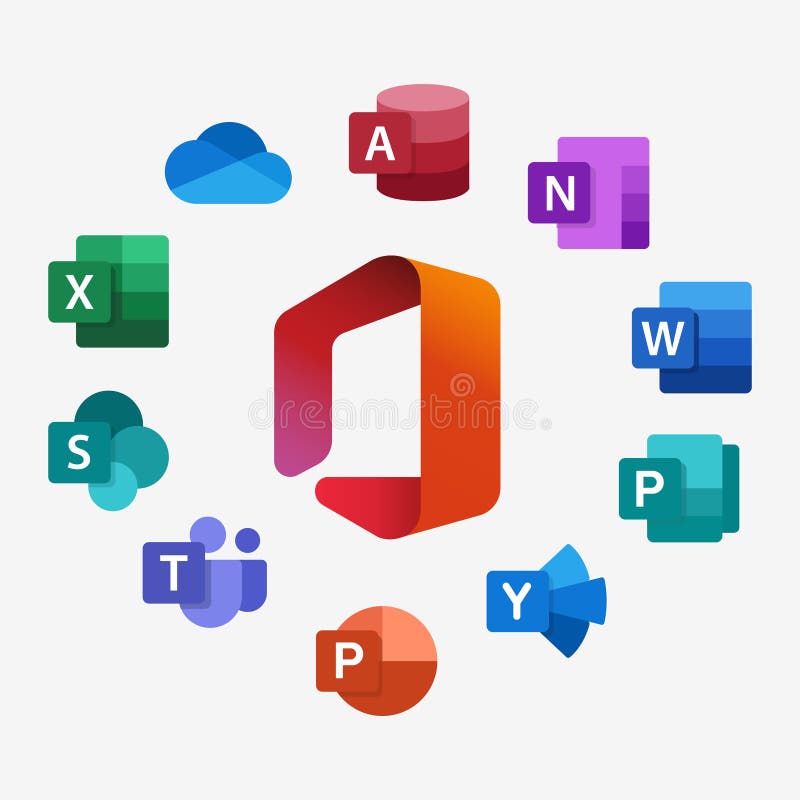Microsoft Office 365 : Outlook Access Onenote Publisher Word Excel  Sharepoint Times Powerpoint Yammer Onedrive. Kyiv Imagem Editorial -  Ilustração de computador, editor: 205352380