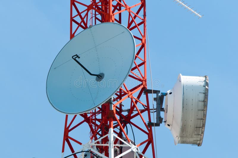 Microwave dishes on telecommunication tower