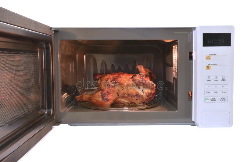 The Microwave Oven  Is Warm Roasted Chicken With Black 