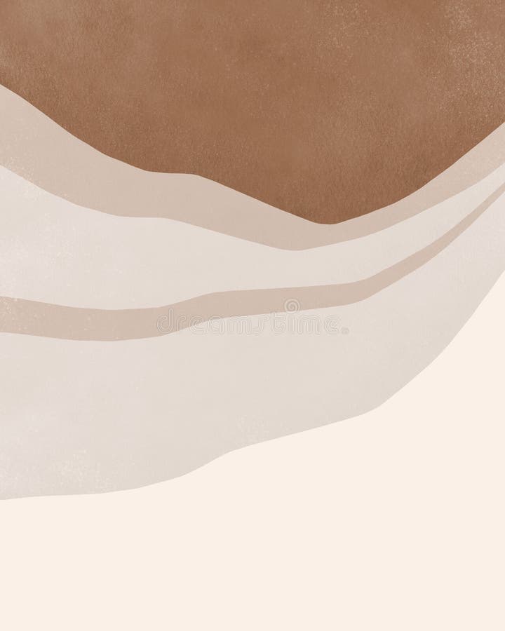 Mid Centure Modern illustration. Abstract mountain landcsape. Terracotta and ivory shapes with scuff effect.