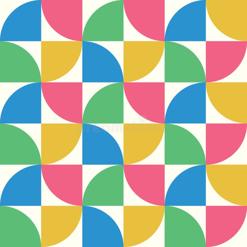 Mid Century Modern Abstract Shapes Seamless Pattern in Pink, Blue