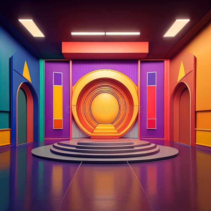 MidCentury Modern Gameshow Studio Stage, Made with Generative AI Stock