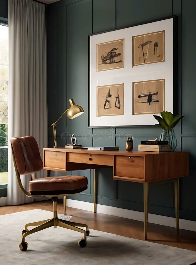 Midcentury Modern Home Office. Stock Illustration Illustration of