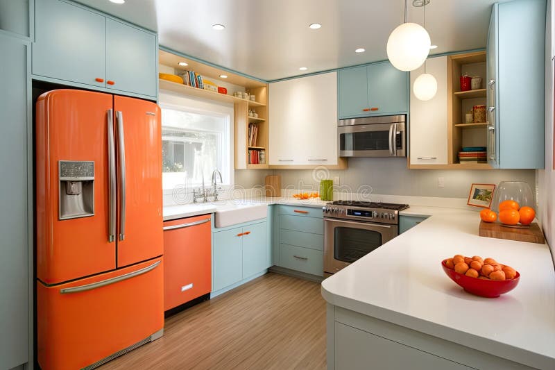 Mid-century Modern Kitchen with Retro Appliances and Sleek