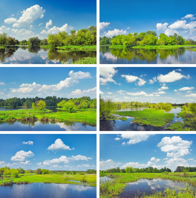 Midday landscapes collection with Narew river.