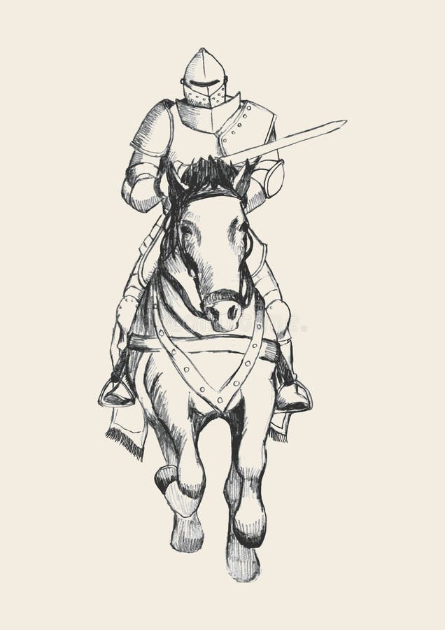 Middeleeuwse ridder die op paard een lans dragen royalty-vrije illustratie Middeleeuwse ridder die op paard een lans dragen royalty-vrije illustratie