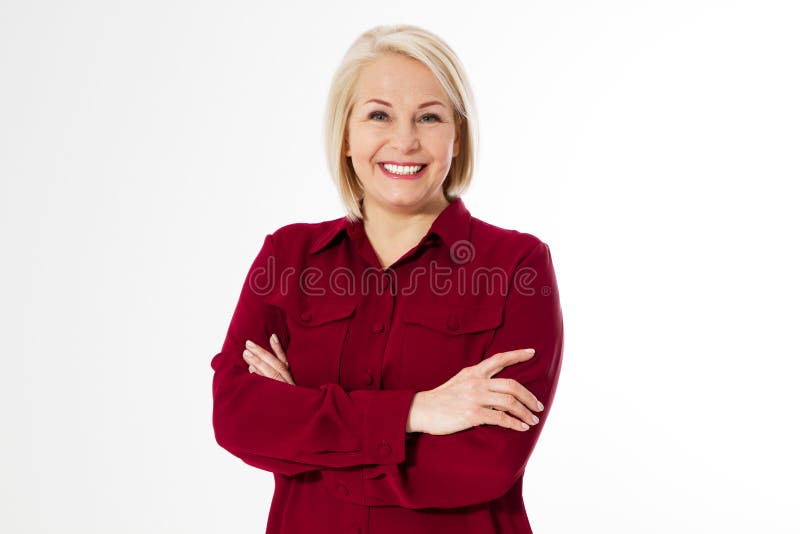 Middle age woman posing, Portrait of happy Mature business woman middle aged woman looking away and smiling isolated on white
