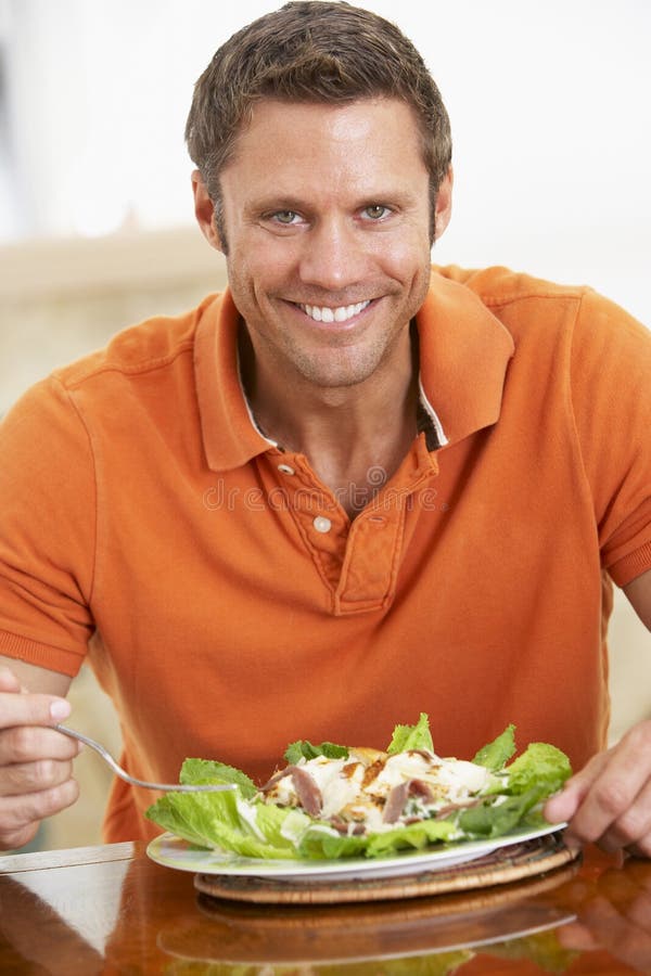 Middle Aged Man Eating A Healthy Meal Stock Photo - Image of healthy