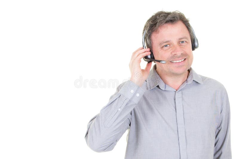 Middle aged Man taking a tech support call royalty free stock photo