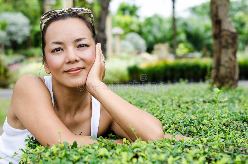 Middle - Aged Thai Attractive Woman. Stock Photo - Image of hello