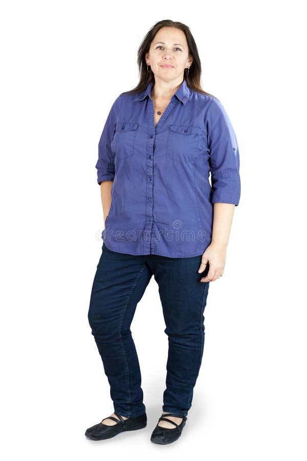 Full body shot of middle-aged woman on white. Problem wrinkle stock images, royalty-free photos and pictures