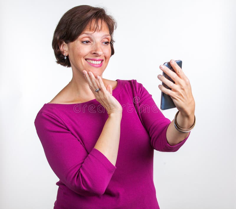 Middle Aged Woman Taking A Selfie Stock Image Image Of Class Beautiful 170814845