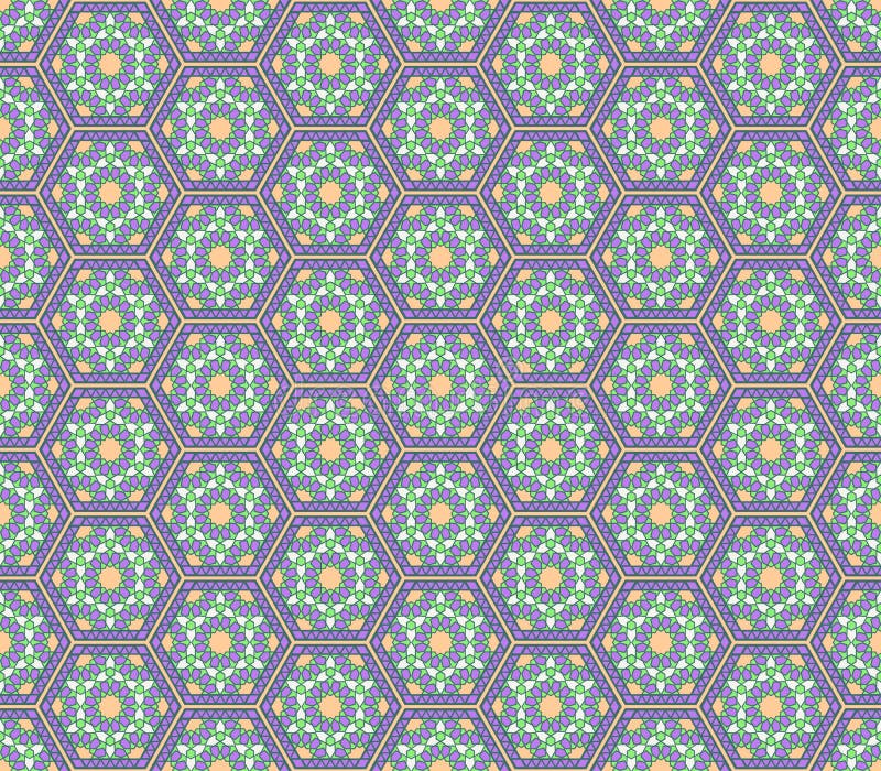 Middle east style lilac green colors hexagonal seamless pattern