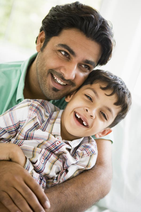 Middle Eastern man with his son stock photo