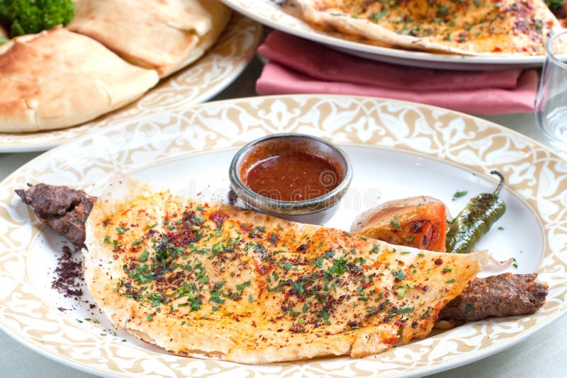 Middle Eastern Pita Bread with Rolled Lamb Stock Photo Image of