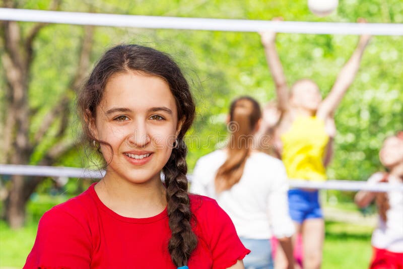 Middle Eastern teen girl during volleyball game