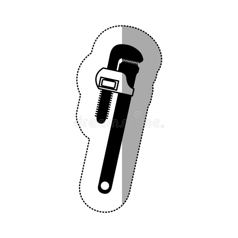 Middle Shadow Sticker Monochrome with Pipe Wrench Stock Vector