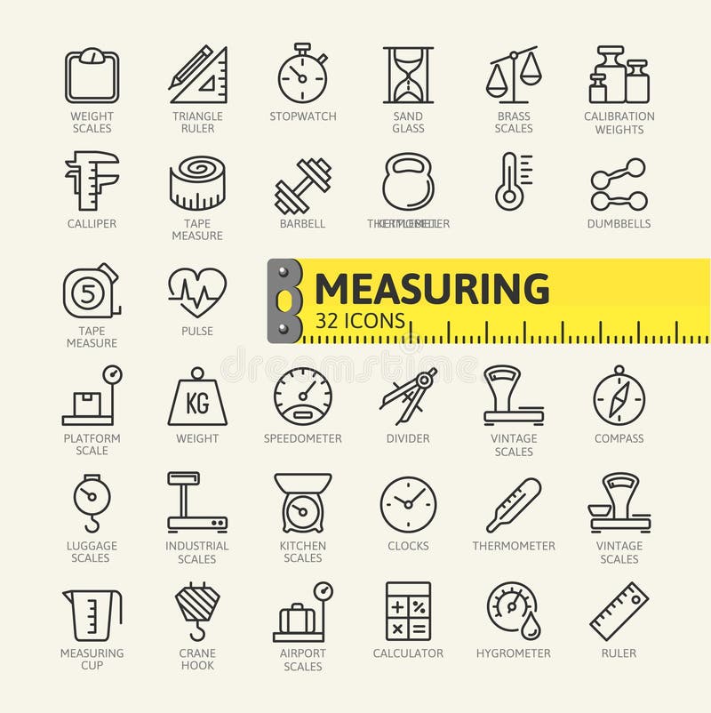 Midiendo, el icono del web de los elementos de la medida fijó - el sistema del icono del esquema libre illustration Midiendo, el icono del web de los elementos de la medida fijó - el sistema del icono del esquema libre illustration