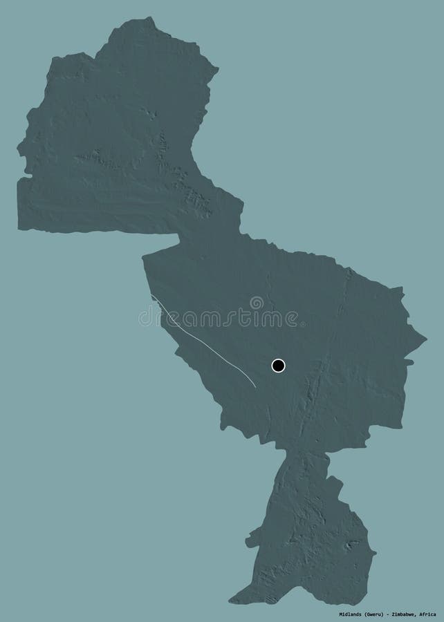 Midlands, province of Zimbabwe, on solid. Administrative. Shape of Midlands, province of Zimbabwe, with its capital isolated on a solid color background. Colored vector illustration Midlands, province of Zimbabwe, on solid. Administrative. Shape of Midlands, province of Zimbabwe, with its capital isolated on a solid color background. Colored vector illustration