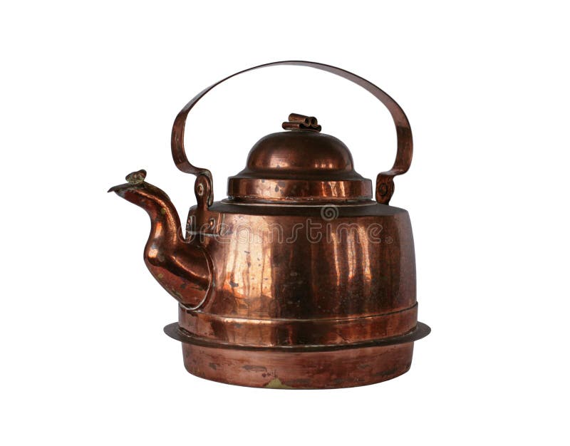 Antique copper brass kettle isolated on white. Antique copper brass kettle isolated on white