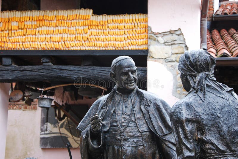 Farm where Pope John XXIII was born with his statue - Sotto il Monte Giovanni XXII, Bergamo, Lombardy, Italy. Farm where Pope John XXIII was born with his statue - Sotto il Monte Giovanni XXII, Bergamo, Lombardy, Italy.