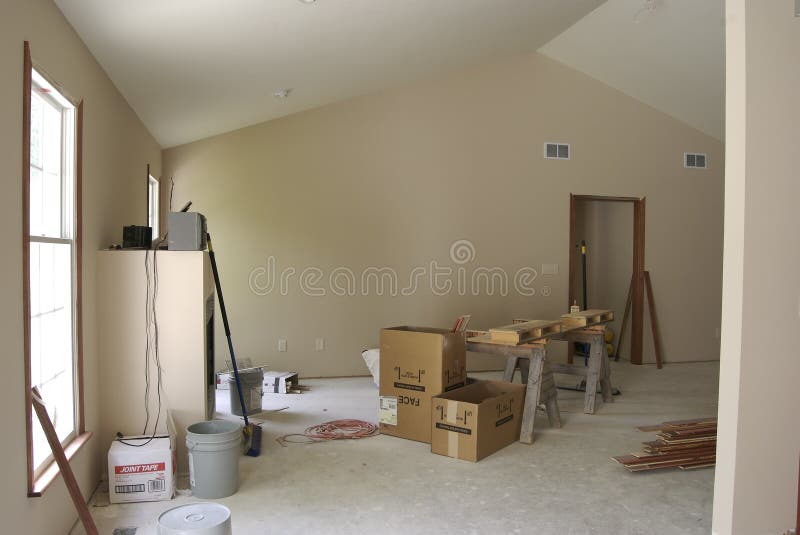Interior of a living room under construction. Interior of a living room under construction