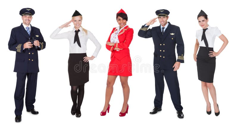 Miembros de equipo de vuelo, pilotos, azafatas fotografía de archivo