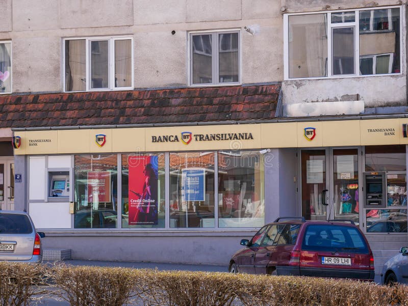 Closed Transilvania Bank agency during the new Coronavirus pandemic.