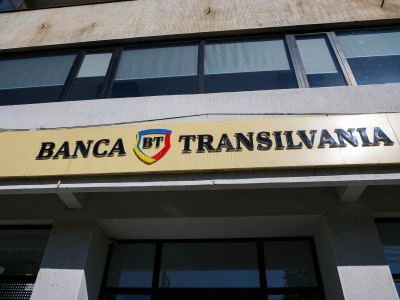 Banca Transilvania logo on modern building.