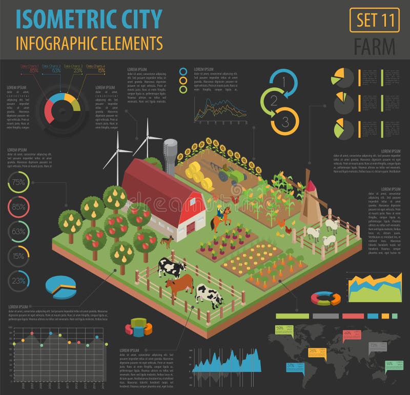 Mieszkania 3d rolnej ziemi i miasta mapy konstruktora isometric elementy są ilustracja wektor Mieszkania 3d rolnej ziemi i miasta mapy konstruktora isometric elementy są ilustracja wektor