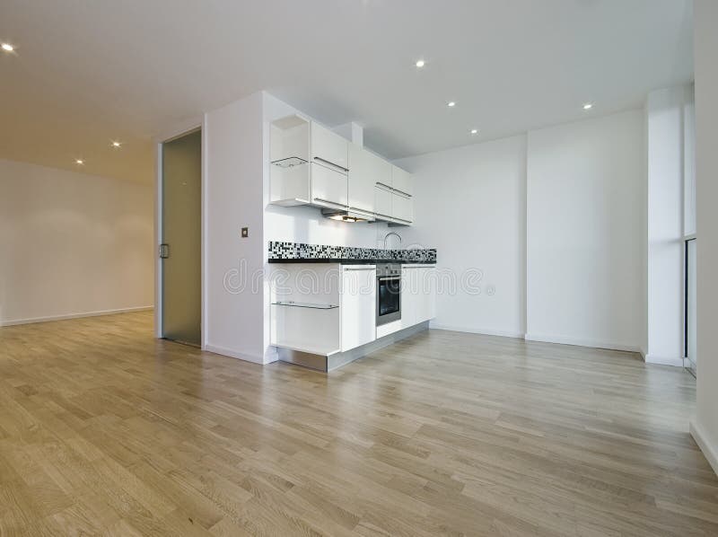 Modern luxury open plan studio apartment with wooden floor throughout. Modern luxury open plan studio apartment with wooden floor throughout