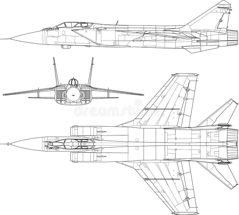 High detailed vector illustration of a modern military airplane three side view. High detailed vector illustration of a modern military airplane three side view