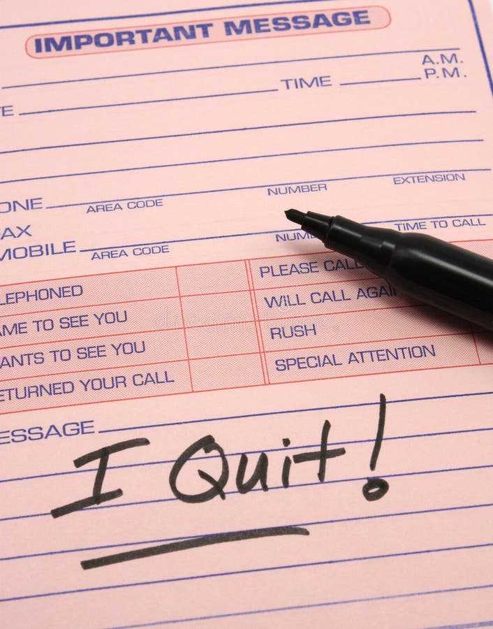 Pink important message pad with the words I quit written on it. Pink important message pad with the words I quit written on it