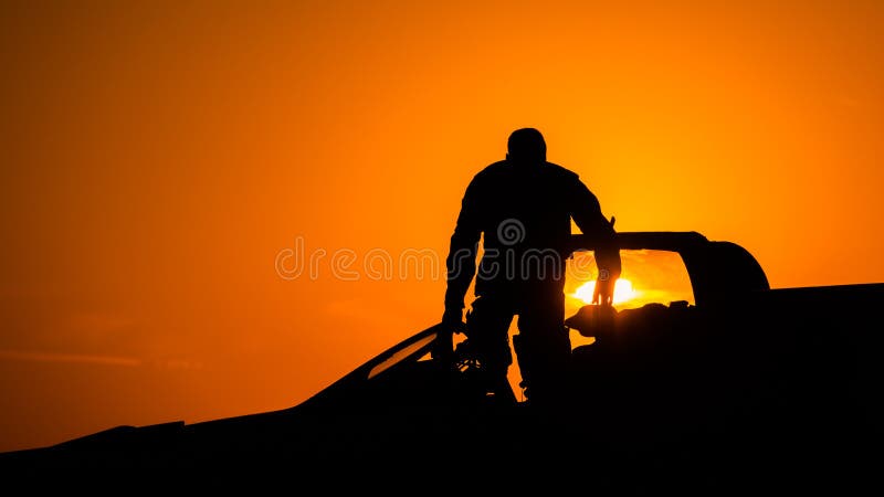 MiG-21 Lancer air fore pilot silhouette on sunset Top Gun fighter pilot