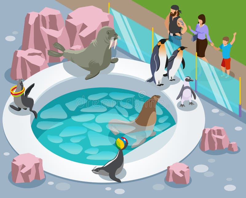 Migdalić zoo Isometric skład royalty ilustracja Migdalić zoo Isometric skład royalty ilustracja