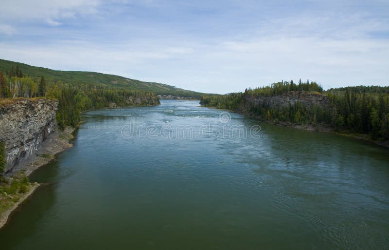 Mighty Peace River flows through a gorge, northeastern BC