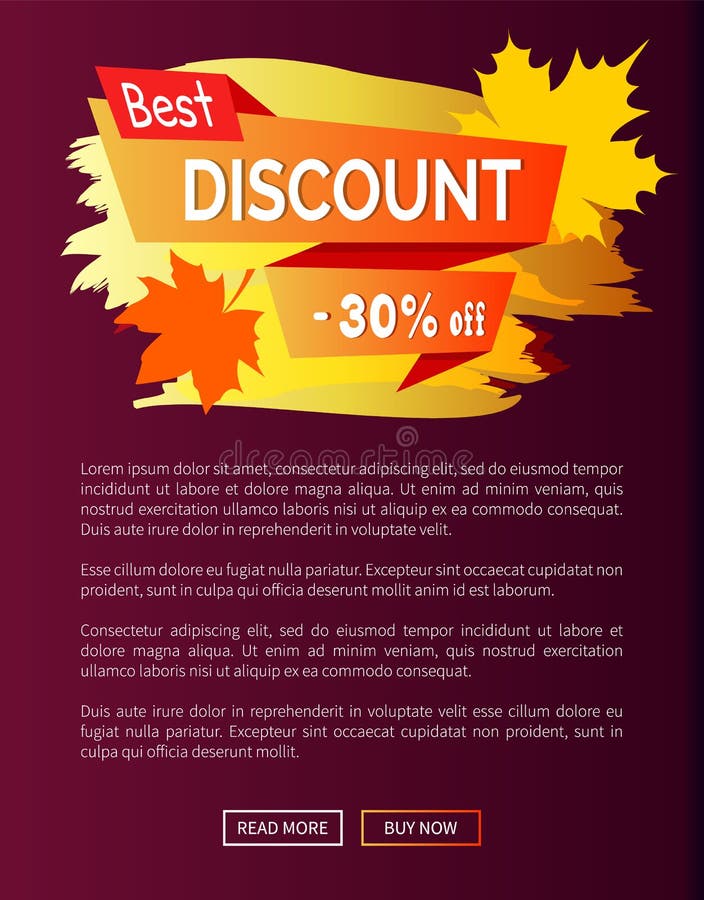 Best discount autumn sale - 30 off advert promo poster with label, place for text decorated with maple leaves, web page design info sticker vector. Best discount autumn sale - 30 off advert promo poster with label, place for text decorated with maple leaves, web page design info sticker vector